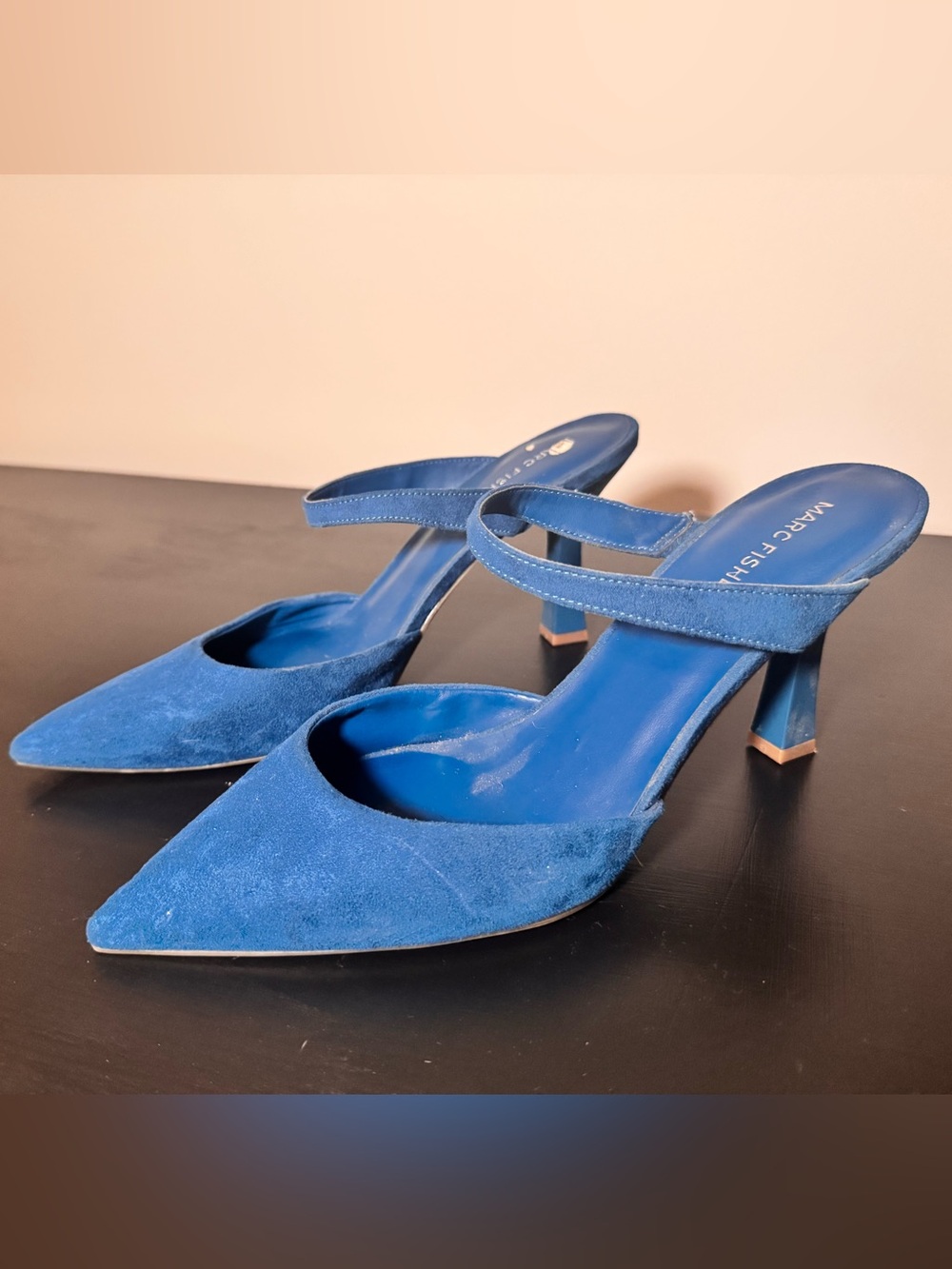 Marc Fisher Suede Pointed Toe Mary Jane Heels in Blue - Picture 2 of 6